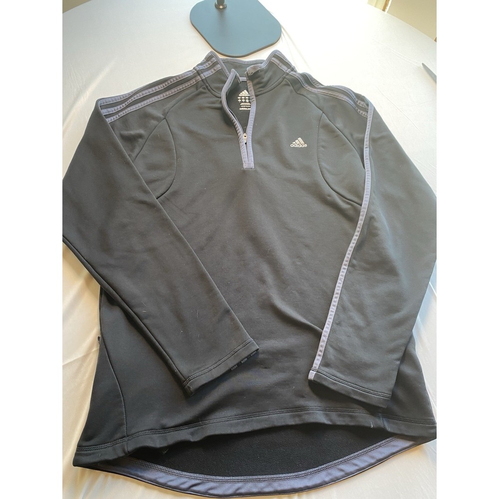 Adidas Men's Large 1/4 Zip Pullover Sweatshirt Black 3-Stripe Training Top